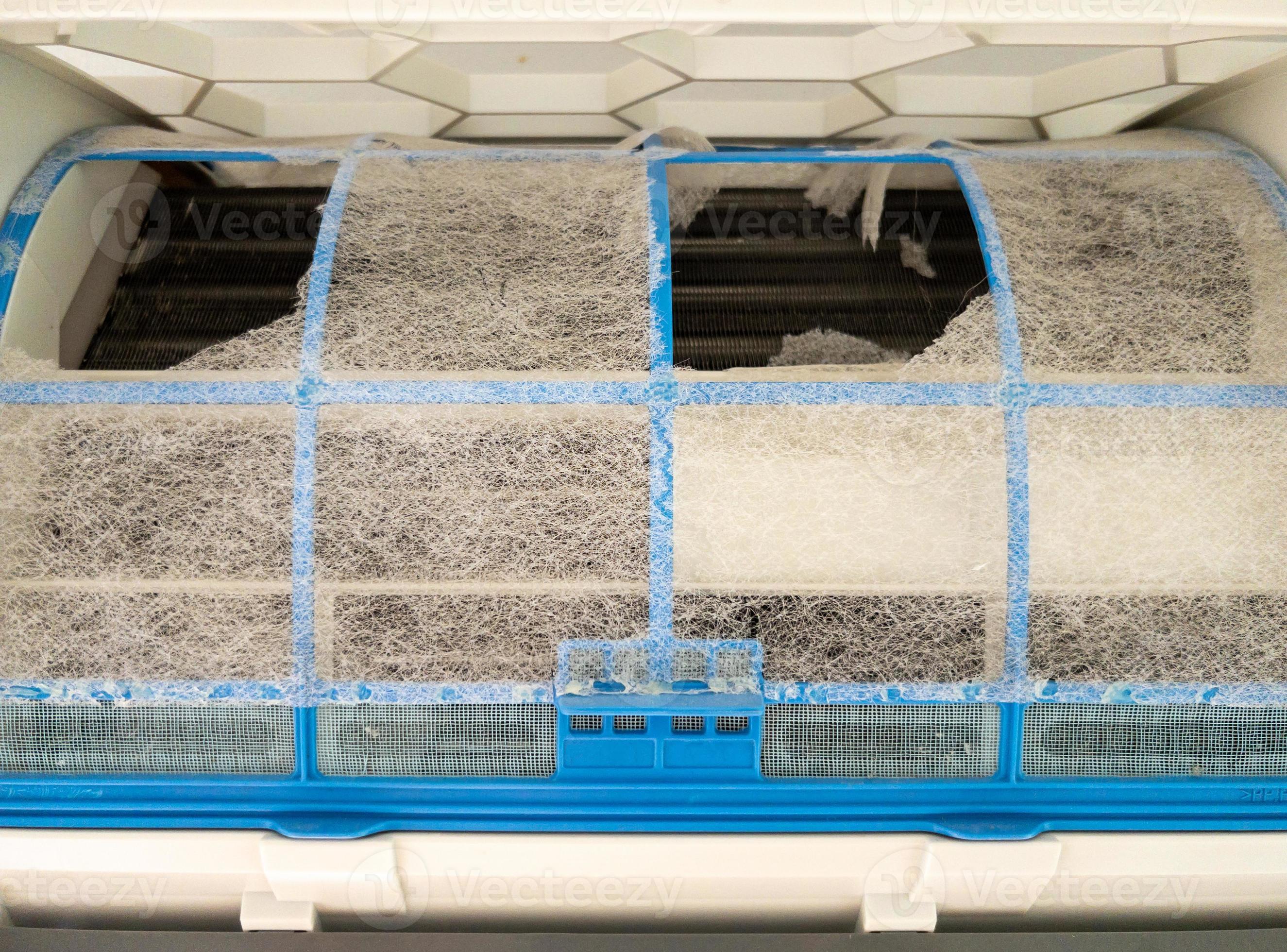 The broken air filter of the air conditioning unit after long use