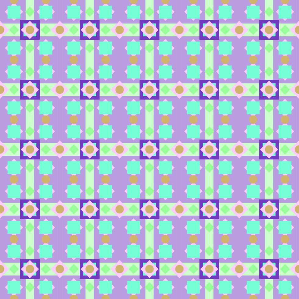Geometric checkered pattern square floral shape glow color pastel on purple background. Fabric seamless line patterns vector illustration modern retro design for textile, wallpaper, clothing, backdrop