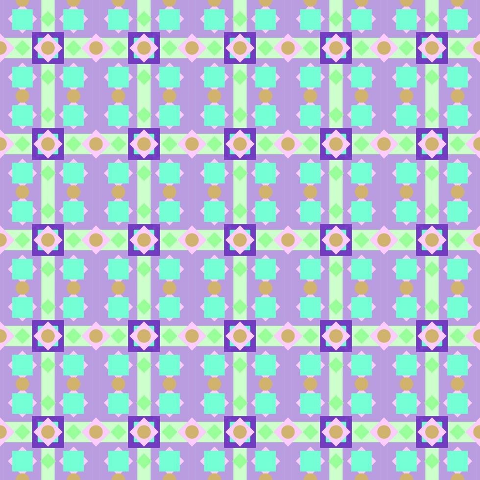 Geometric checkered pattern square floral shape glow color pastel on purple background. Fabric seamless line patterns vector illustration modern retro design for textile, wallpaper, clothing, backdrop