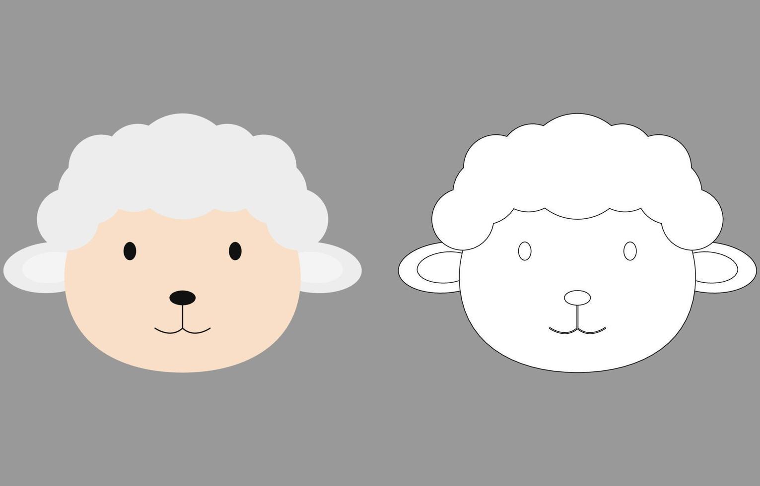 Sheep face cartoon character. Cute outline sheep animal face coloring book for kids. Vector illustration. Outline icon sheep head. Cartoon face logo.