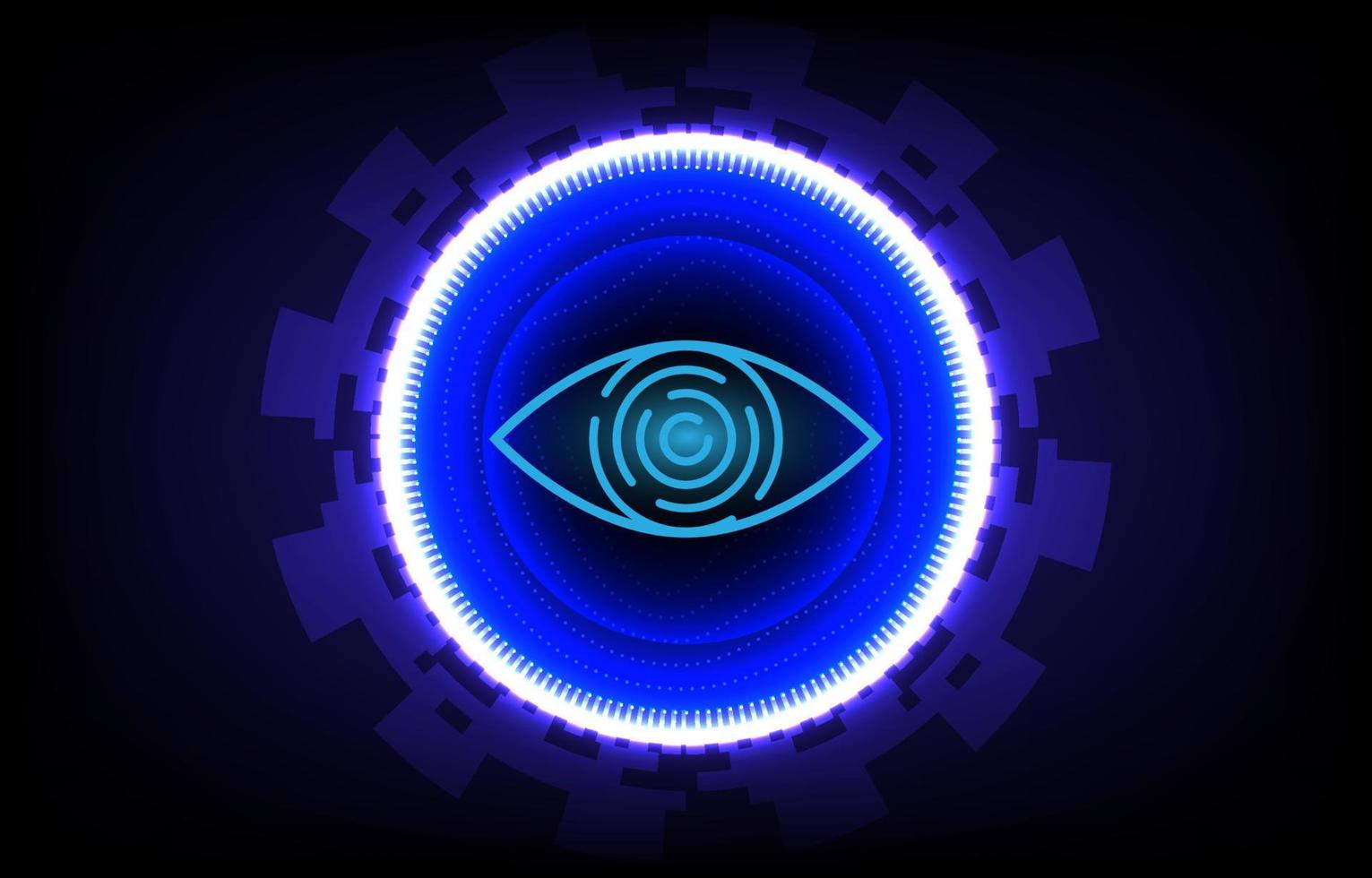 Technology security with eye scan. Retinal scan allowed access concept. Biometric eye icon data. Future cyber technology security identification scanning in flat style. Vector illustration.