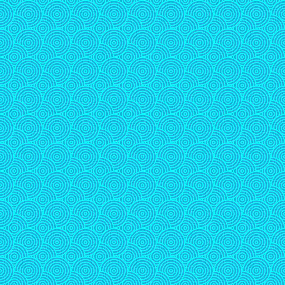 Glowing blue spiral wave circle seamless pattern. Geometric line fabric seamless patterns bright blue background. Design for textile, wallpaper, clothing, backdrop. Retro modern vector illustration.