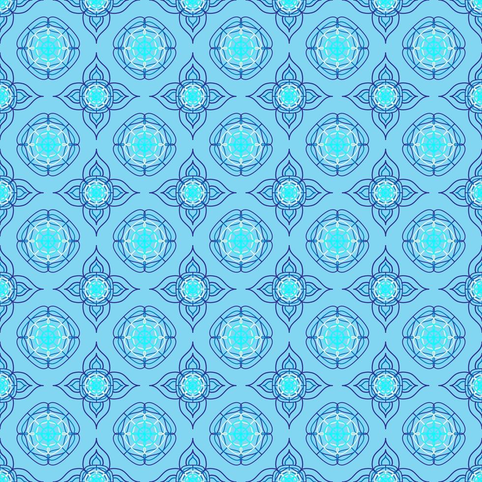 Glowing blue flower seamless pattern on antique background. Geometric flora line fabric seamless patterns. Design for textile, wallpaper, clothing, backdrop. Vector illustration art modern retro style