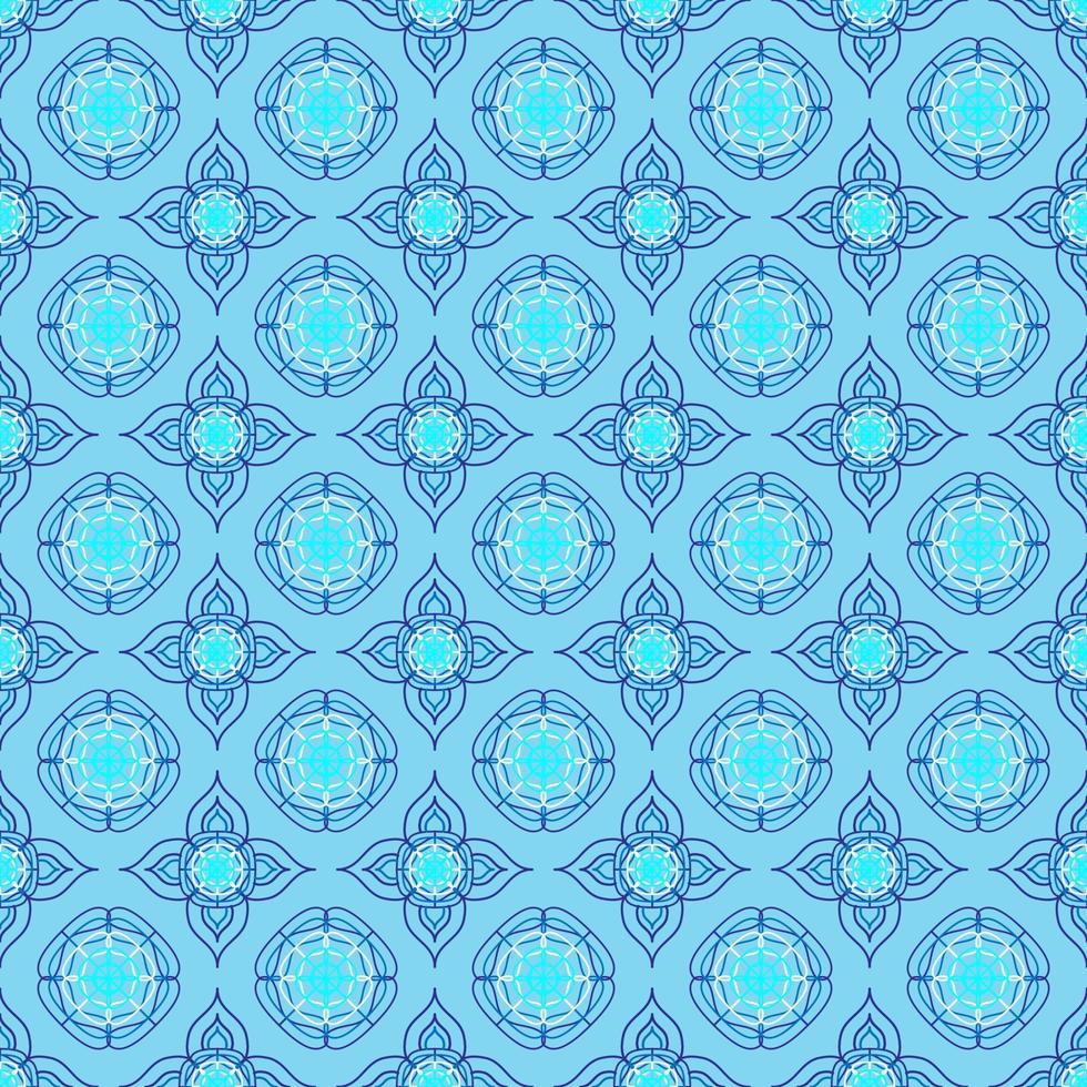 Glowing blue flower seamless pattern on antique background. Geometric flora line fabric seamless patterns. Design for textile, wallpaper, clothing, backdrop. Vector illustration art modern retro style