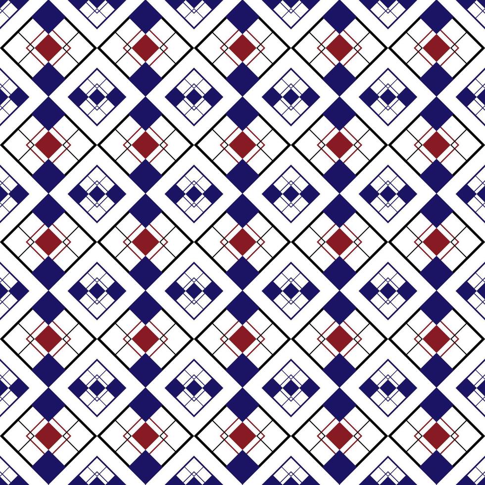 Abstract geometric line seamless pattern graphic stripes square diamond shape background. Modern navy blue red and white color design for textile, wallpaper, clothing, backdrop, tile, wrapping, fabric vector