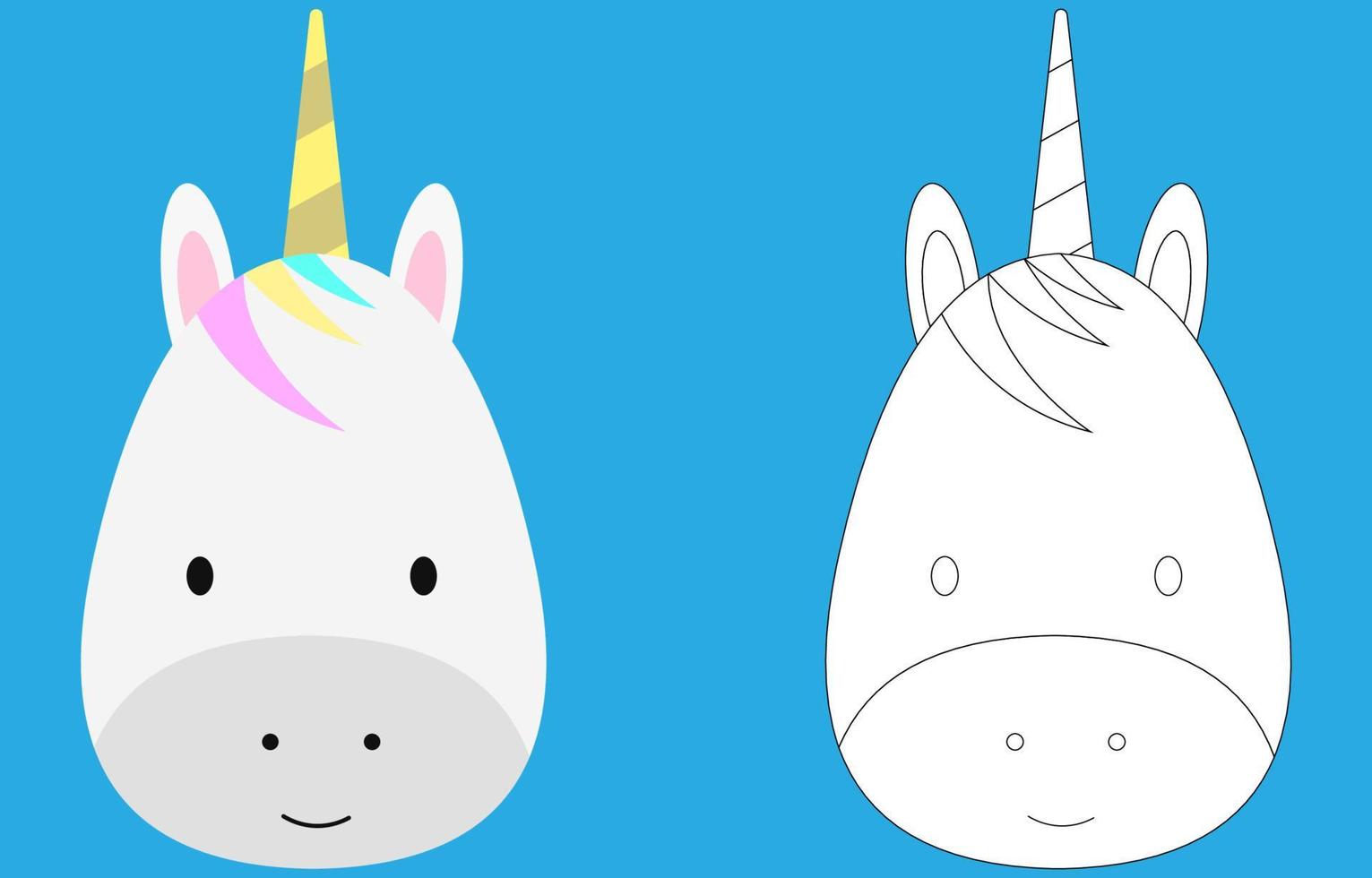 Unicorn face cartoon character. Cute outline unicorn animal face coloring book for kids. Vector illustration. Outline icon unicorn head. Cartoon face logo.