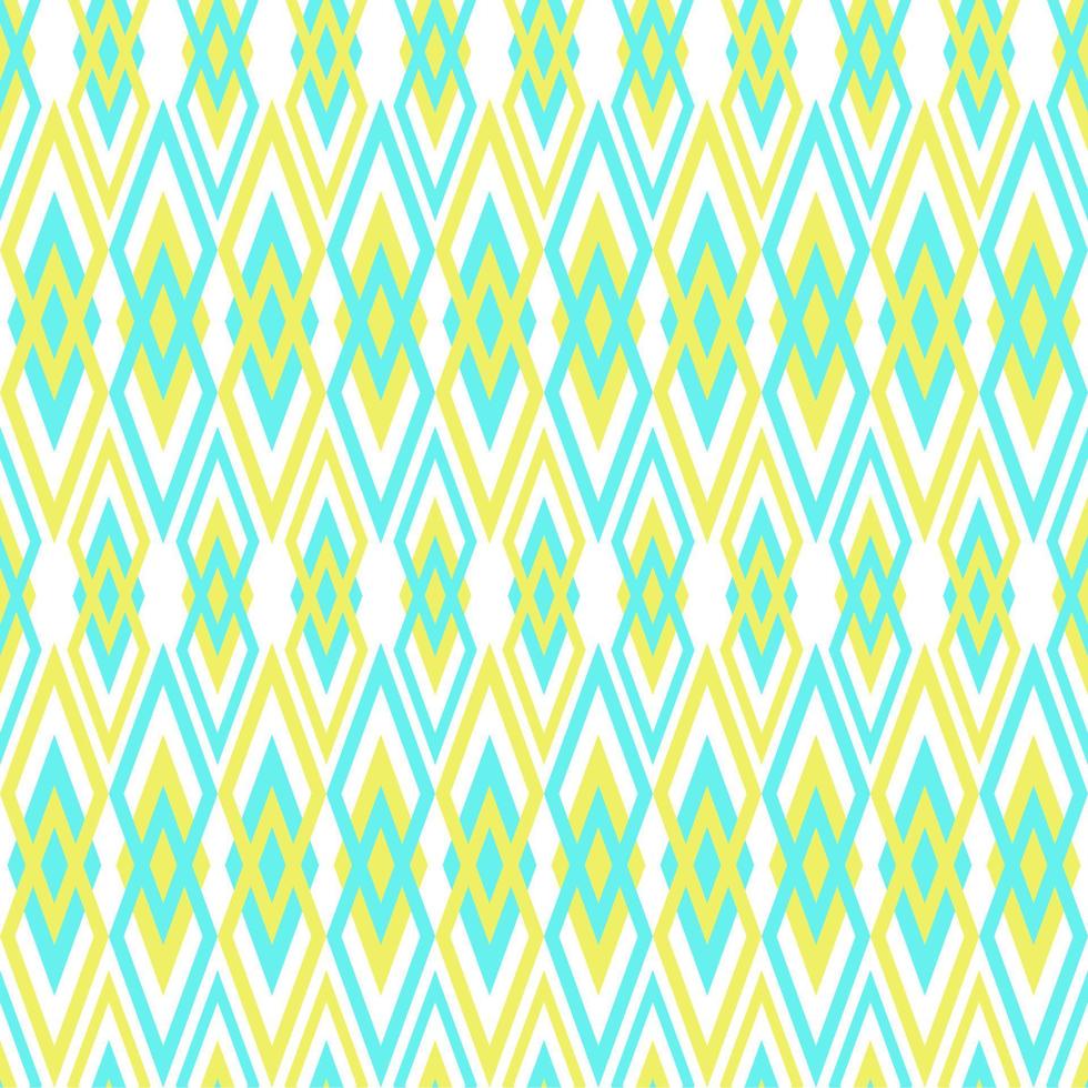 línea geométrica abstracta forma de diamante gráfico patrón sin costuras amarillo y azul sobre fondo blanco. vector de diseño de arte retro moderno para textiles, papel pintado, ropa, telón de fondo, baldosas, envoltura, tela.