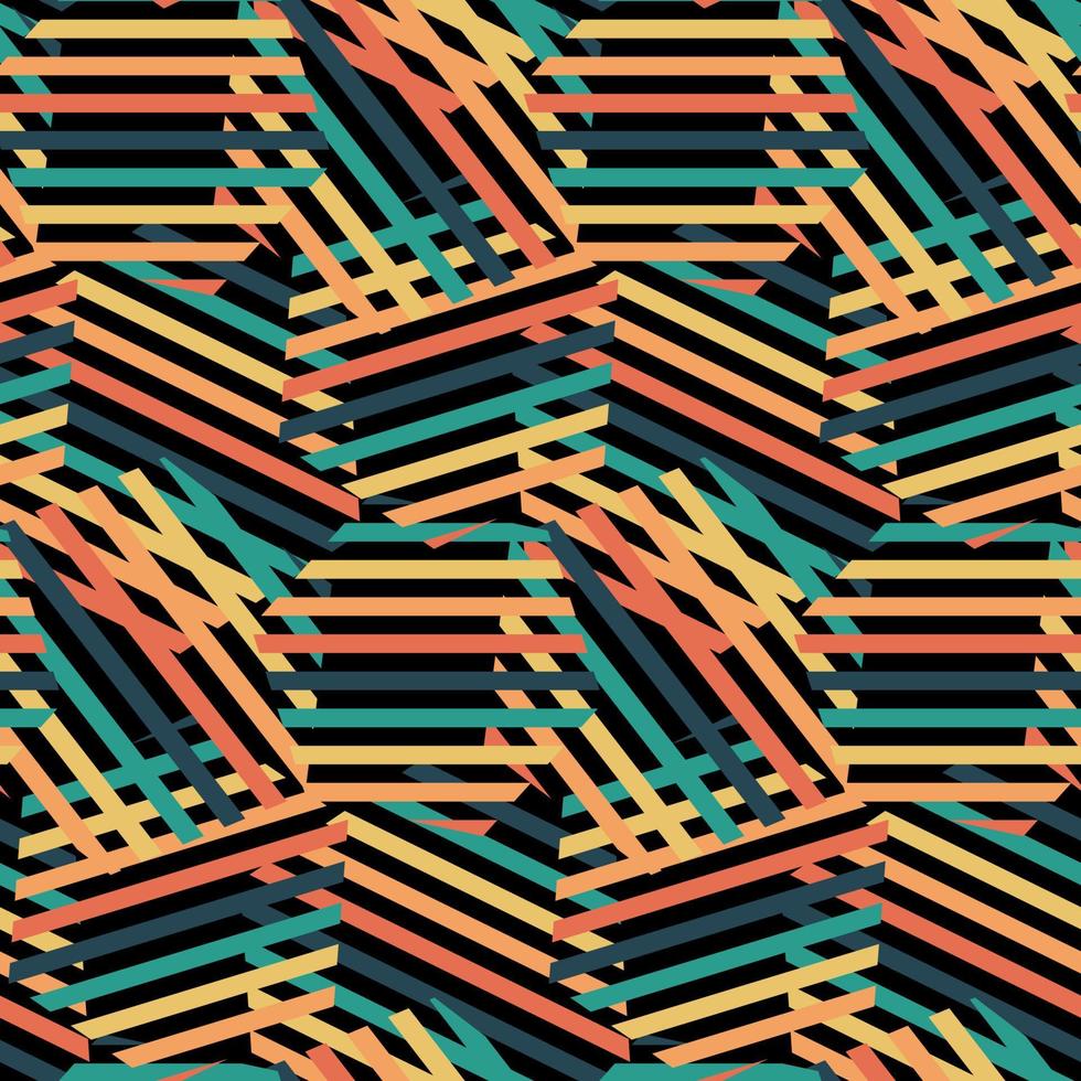 línea geométrica abstracta patrón sin costuras rayas hexagonales gráficas forma fondo. diseño para textiles, papel pintado, ropa, telón de fondo, suelo de baldosas, envoltura, tela, impresión artística. estilo retro moderno vector