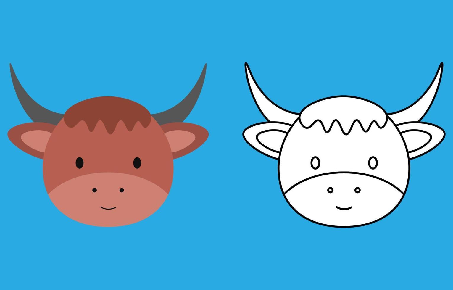 Yak face cartoon character. Cute outline yak animal face coloring book for kids. Vector illustration. Outline icon yak head. Cartoon face logo.