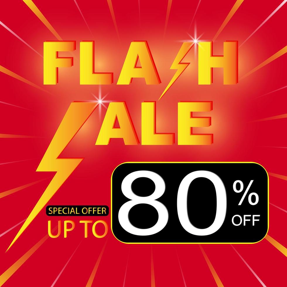 Flash Sale shopping poster or banner with flash icon and discount text on red background. Special offer Flash Sale campaign or promotion. Social media post template Flash Sale and discount background. vector