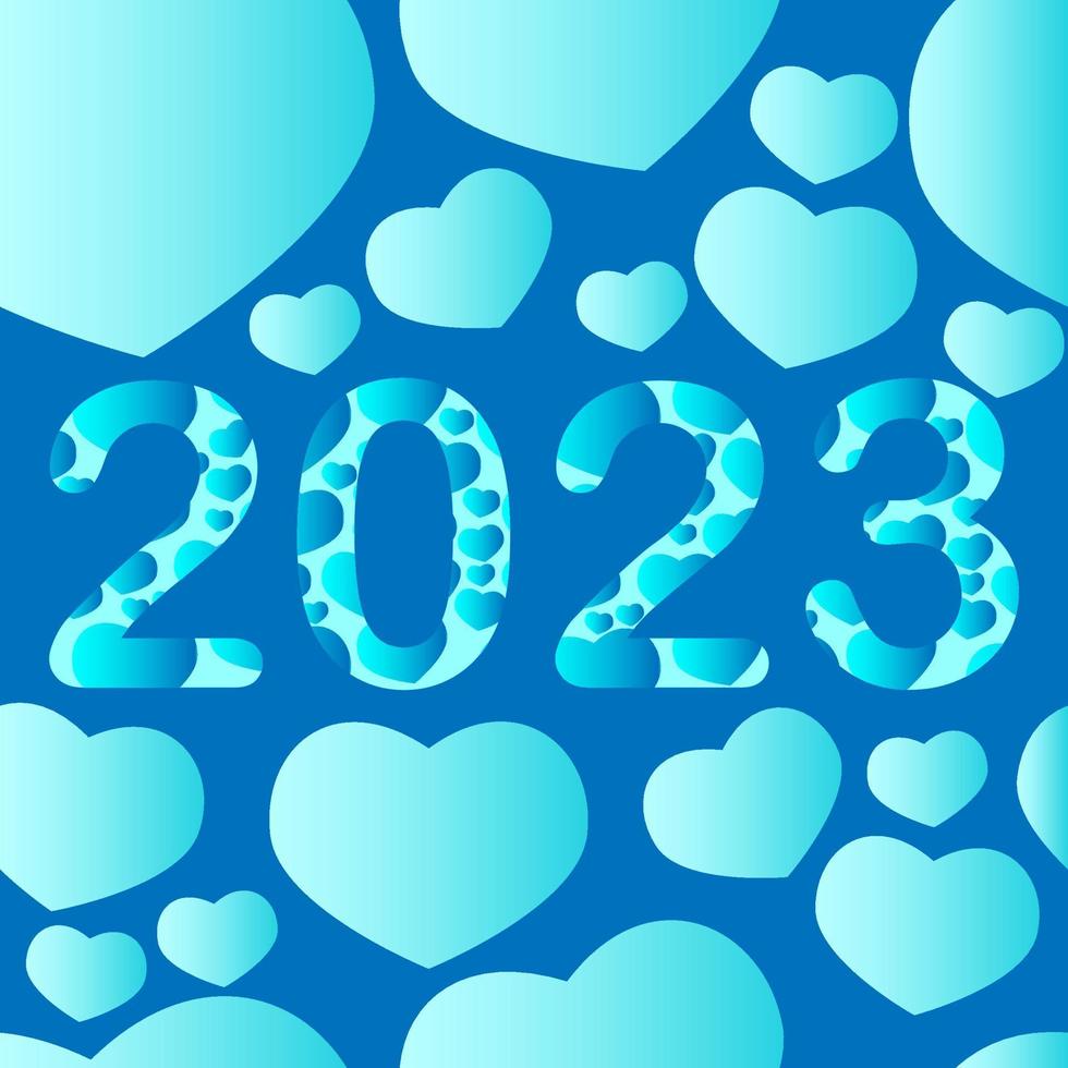 corazón de patrones sin fisuras y gráfico de texto 2023 sobre fondo azul. Me encanta el diseño romántico para el día de San Valentín, el día blanco, el día del padre, el día de la madre, el año nuevo, la tarjeta de felicitación, la tarjeta navideña, el afiche web. vector