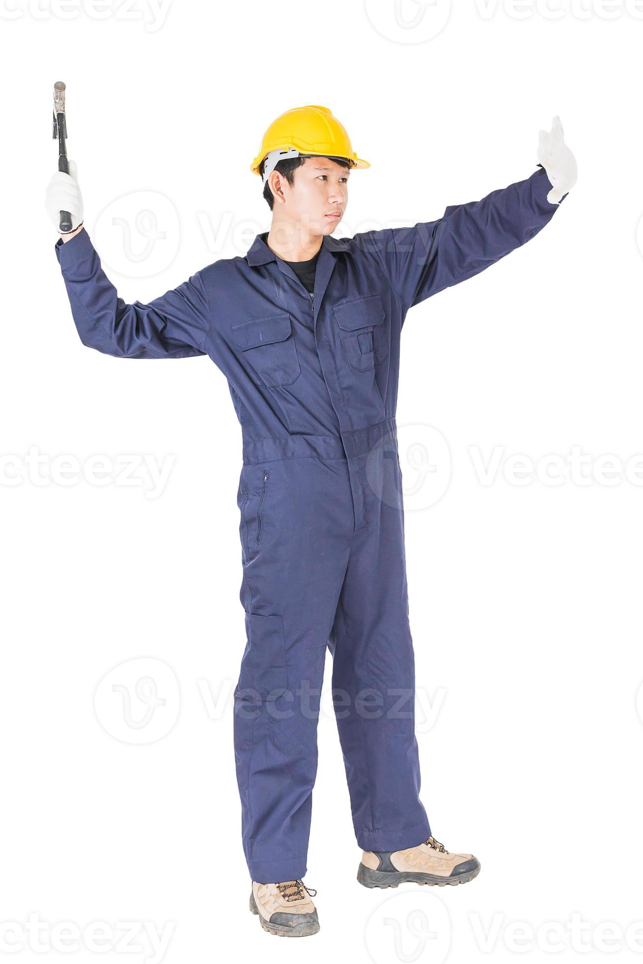 Handyman in uniform with his hammer 15602984 Stock Photo at Vecteezy