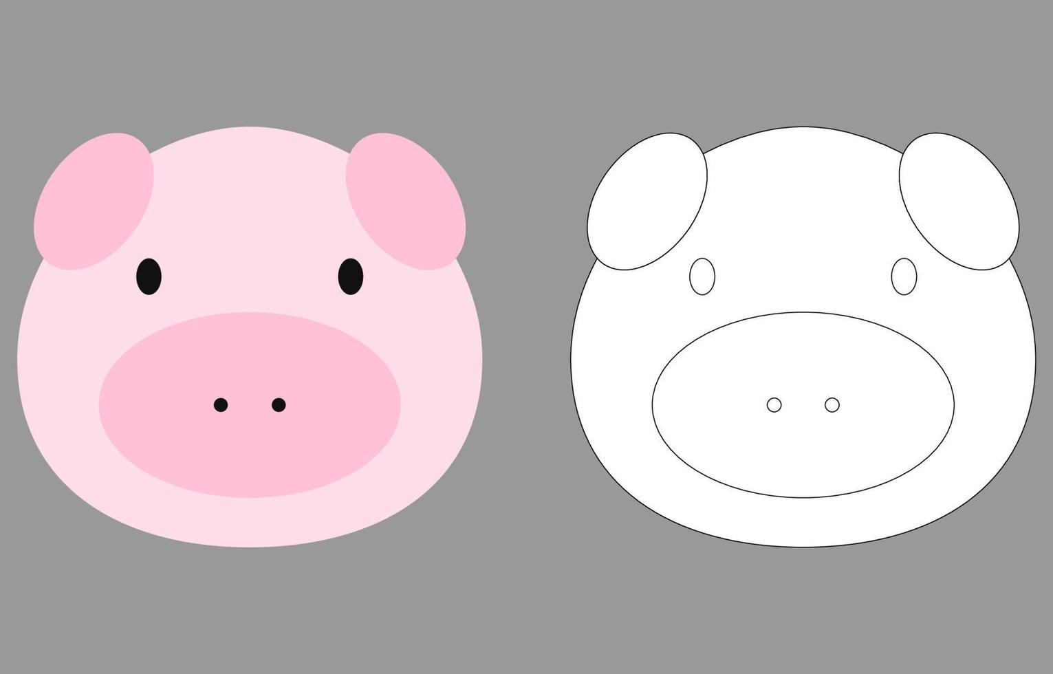 Pig face cartoon character. Cute outline pig animal face coloring book for kids. Vector illustration. Outline icon pig head. Cartoon face logo.