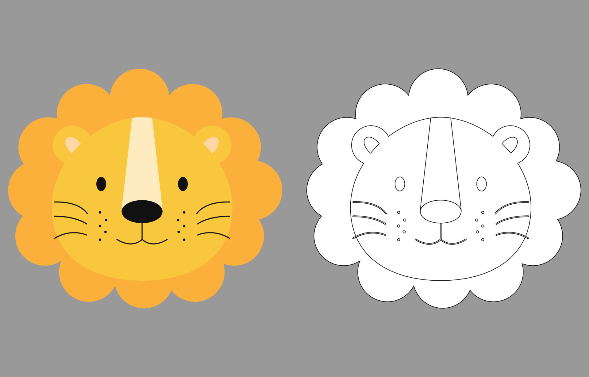 Lion face cartoon character. Cute outline lion animal face coloring book  for kids. Vector illustration. Outline icon lion head. Cartoon face logo.  15603060 Vector Art at Vecteezy