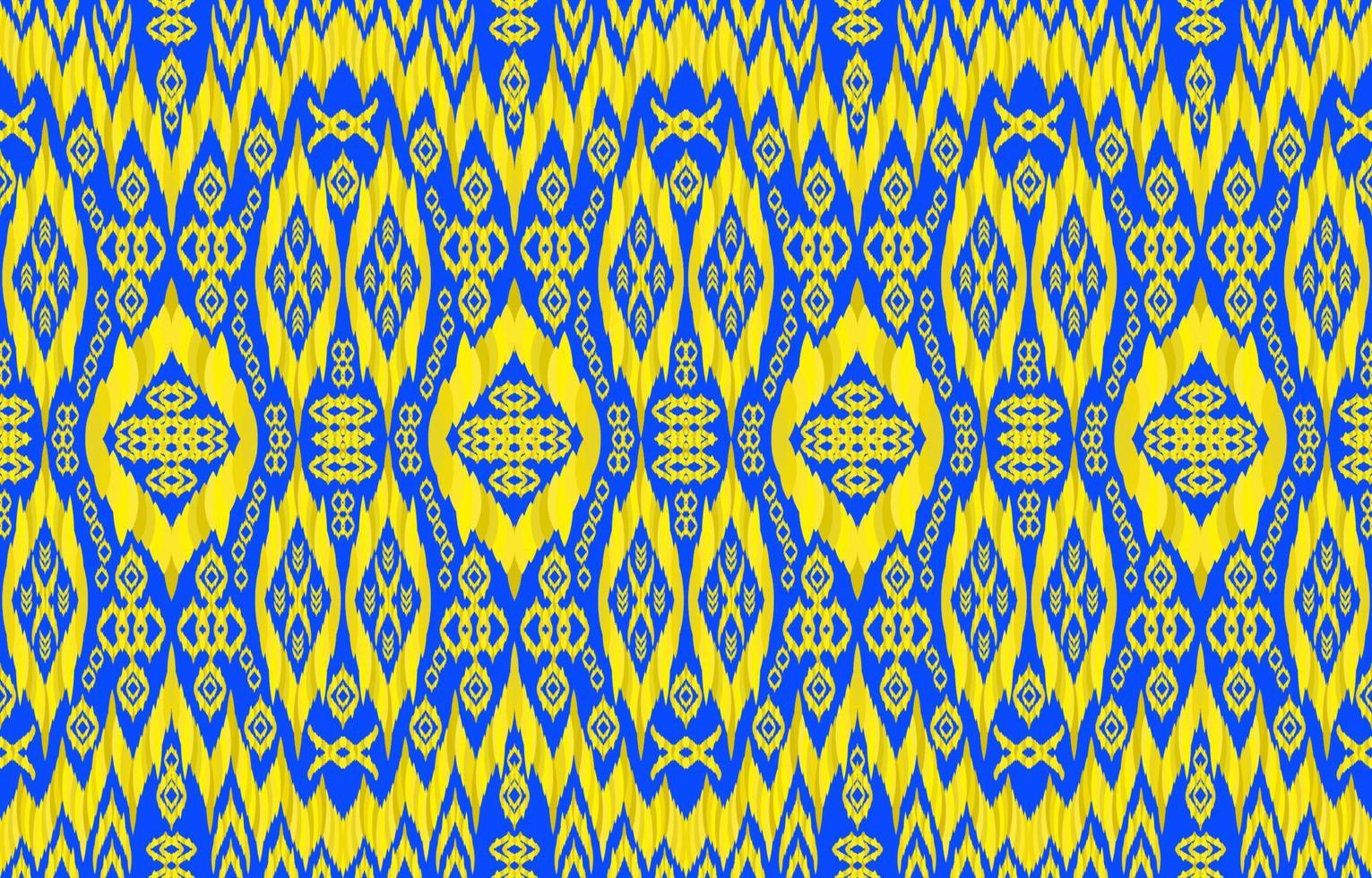 Royal golden yellow ikat patterns on blue background. Geometric tribal elegant luxury style. Ethnic fabric ikat seamless pattern. Indian African folk ikat vector. Design for  fabric textile clothing. vector