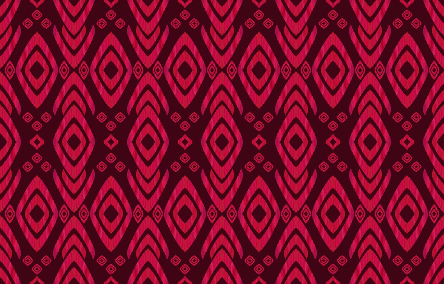 Abstract ethnic ikat geometric seamless pattern. Aztec native tribal red fabric on black background. Vector design for texture, textile, clothing, wallpaper, carpet, embroidery, illustration print.
