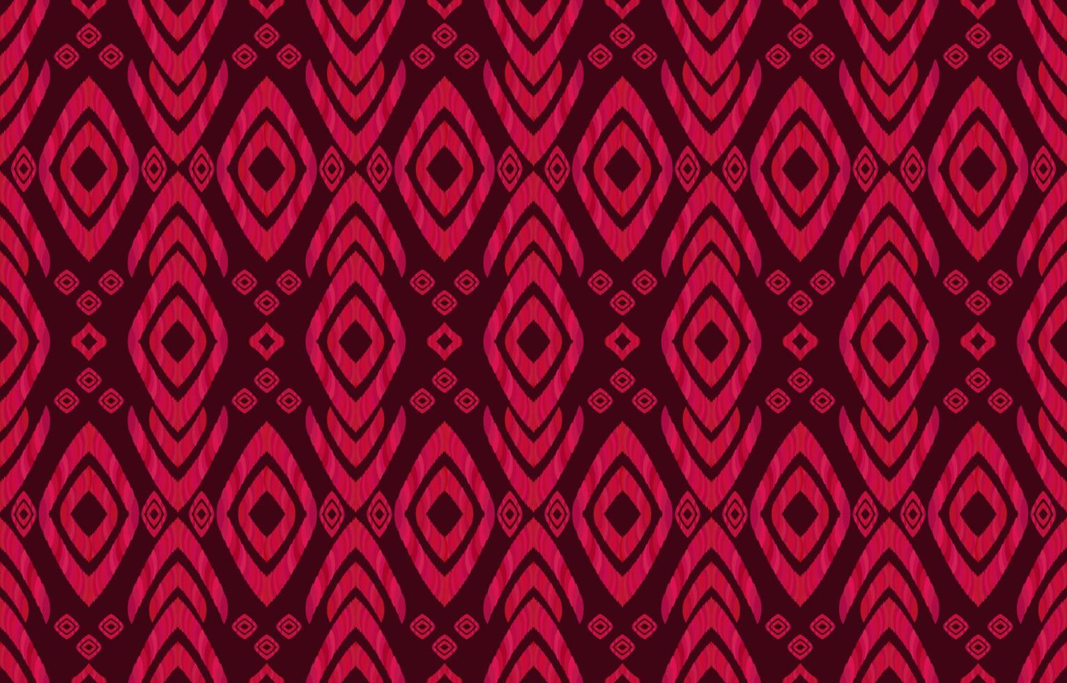 Abstract ethnic ikat geometric seamless pattern. Aztec native tribal red fabric on black background. Vector design for texture, textile, clothing, wallpaper, carpet, embroidery, illustration print.