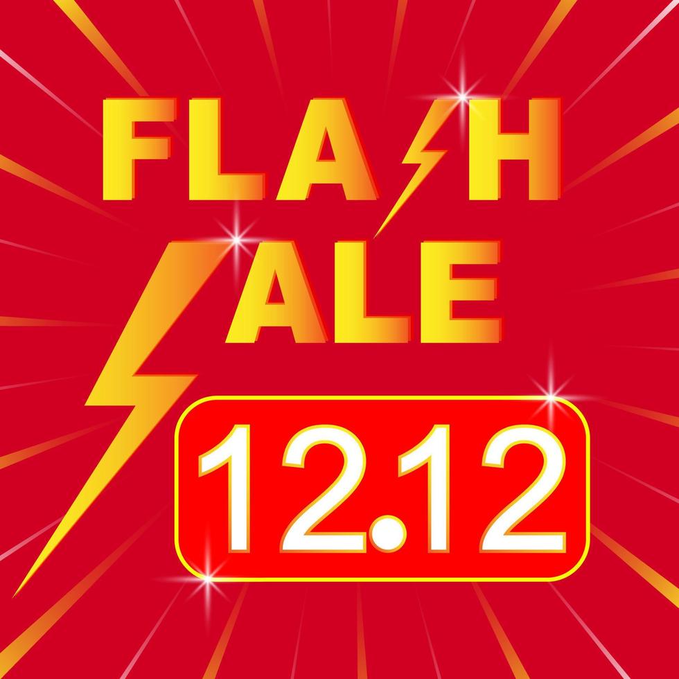 Plantilla de fondo de marketing en redes sociales de venta flash 12.12. cartel o pancarta de compras de venta flash con icono de flash y texto 12.12 sobre fondo rojo. oferta especial campaña de venta flash o promoción. vector