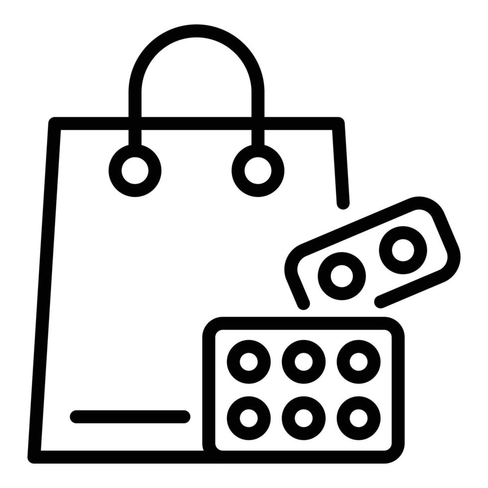 Pills bag icon, outline style vector