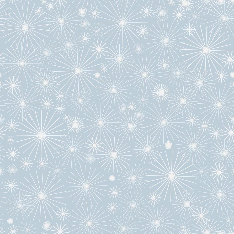 patrón sin costuras de copos de nieve de invierno de Navidad, fondo vectorial. textura repetida para la superficie, papel de envolver, blanco sobre azul claro. vector