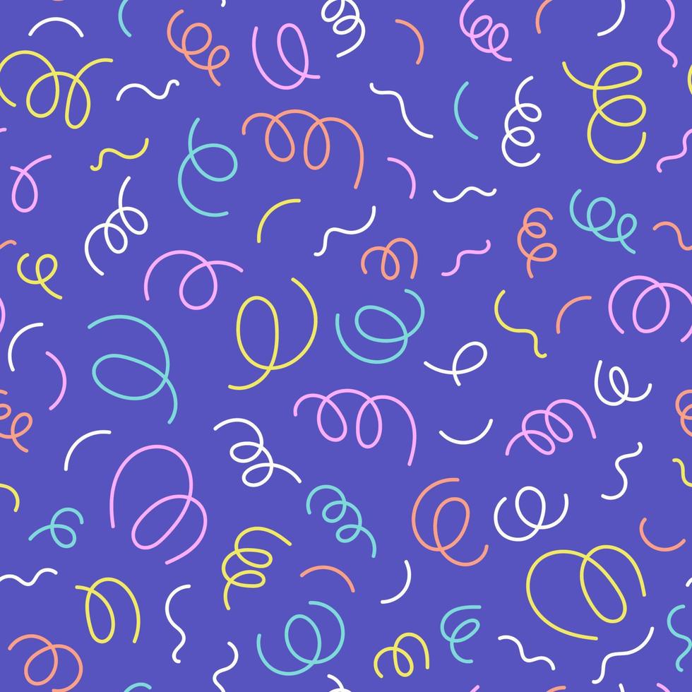 Confetti seamless pattern. Geometric background with different geometric shapes. Memphis seamless confetti pattern. Bright and colorful, 90s style. Vector background.