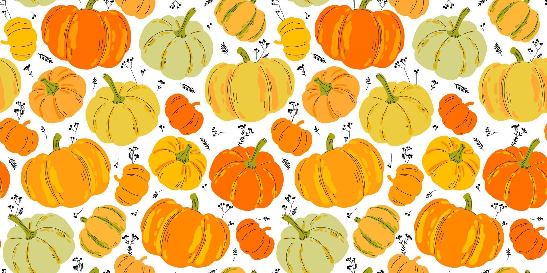 Seamless vector pattern of colorful pumpkins. Flat style. Vector illustration for repeatable backdrops..