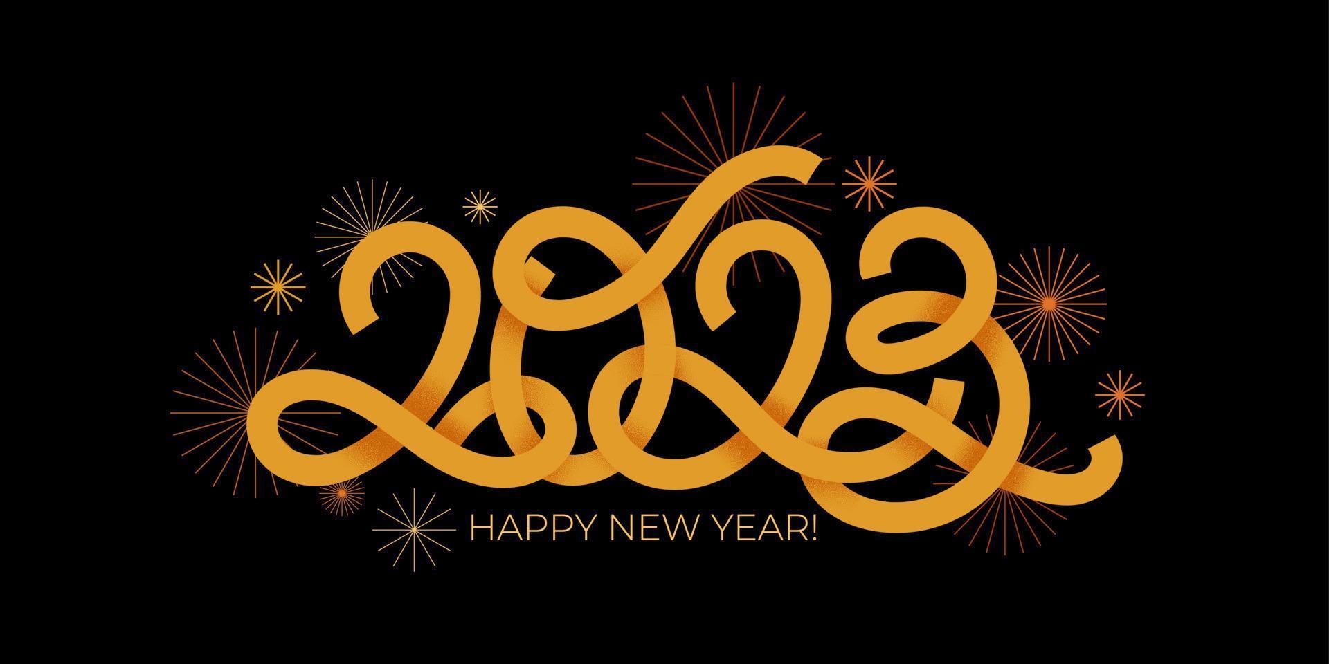 2023 vector confetti like geometric hand-drawn numbers with minimalistic elements horizontal composition. 2023 numbers design template. Happy new year minimalistic concept for greeting materials.