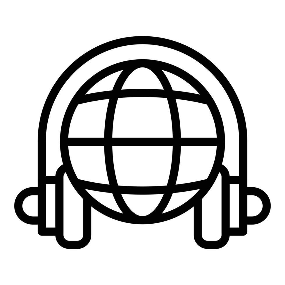 Headphones globe icon, outline style vector