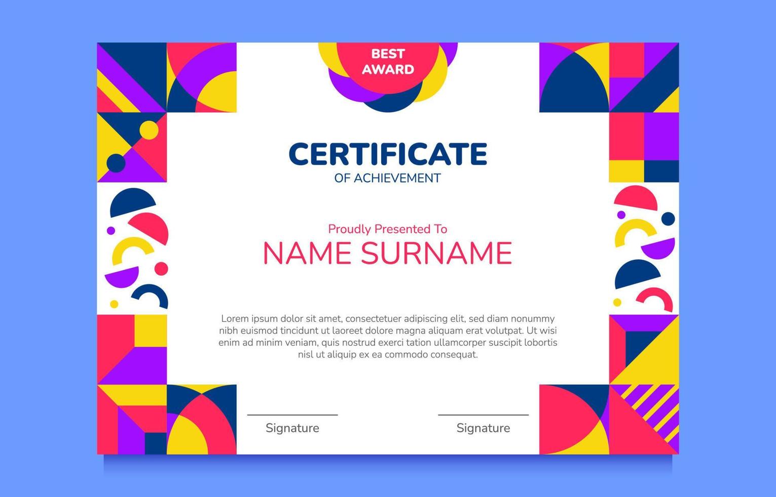 Flat Color Modern Geometric Certificate Template vector