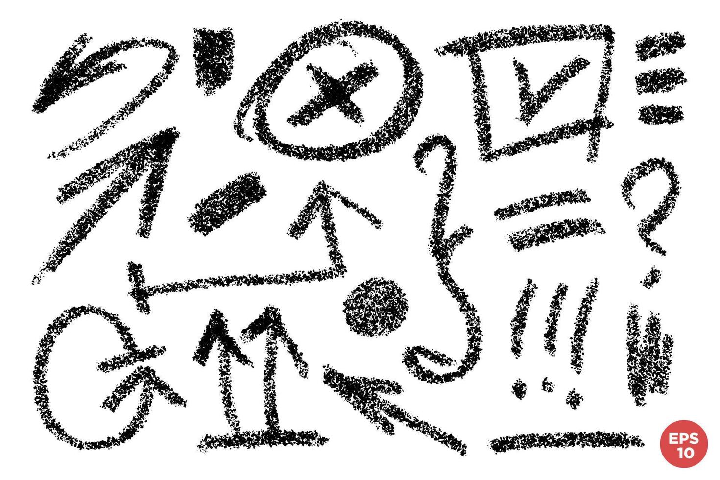 Vector hand drawn design elements. Pencil drawn notes and marks. Set of artistic elements such as arrows, curly brace, check box, underlines, question mark and exclamation point. Monochrome collection