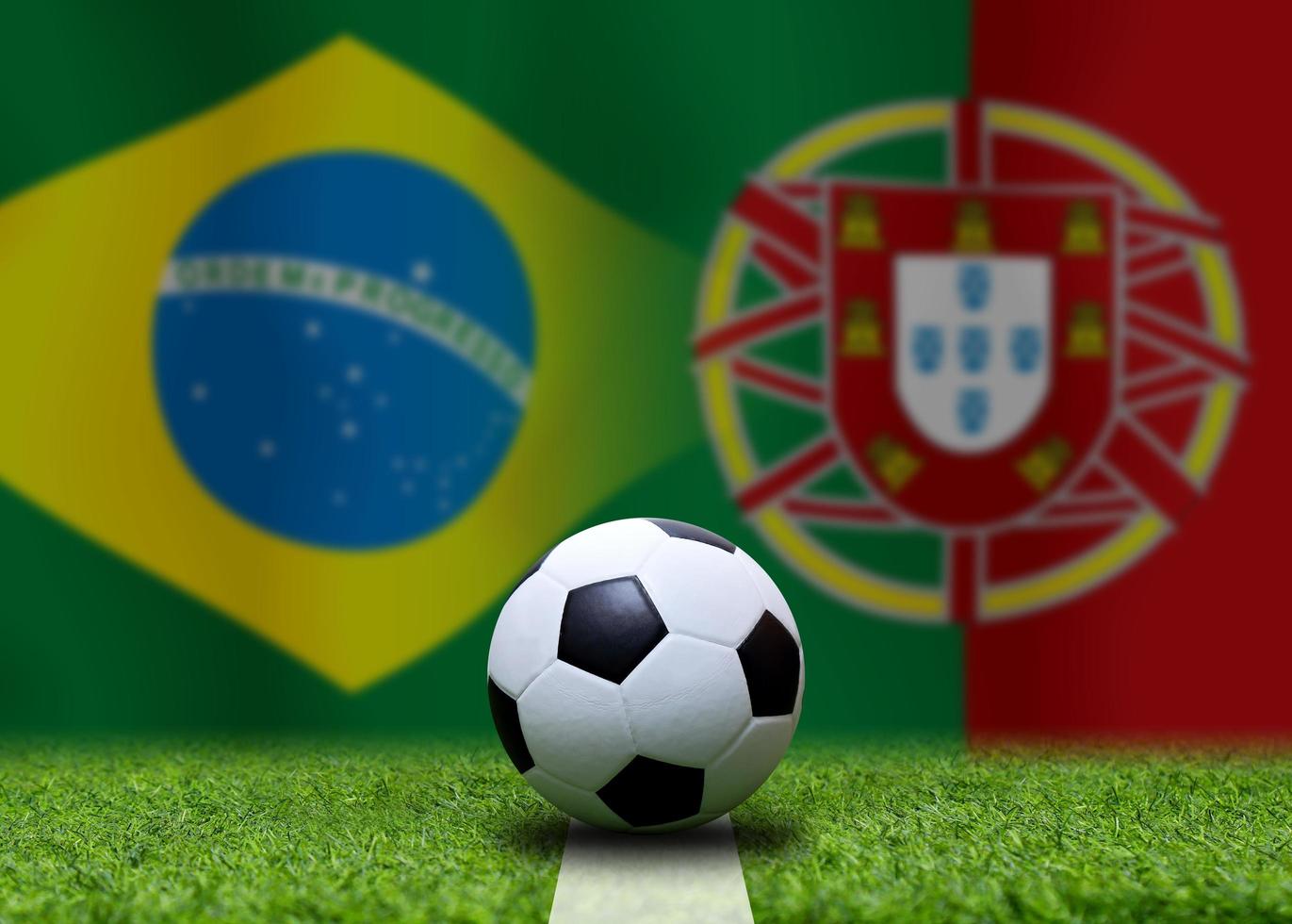 Football Cup competition between the national Brazil and national Portuguese. photo