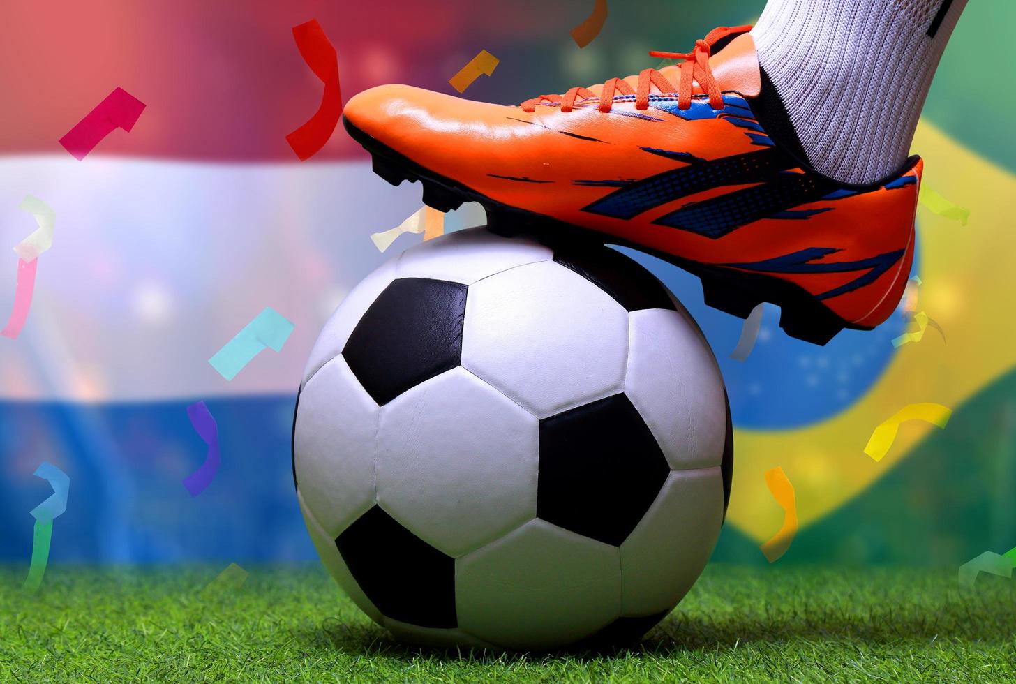 Football Cup competition between the national Netherlands and national Brazil. photo
