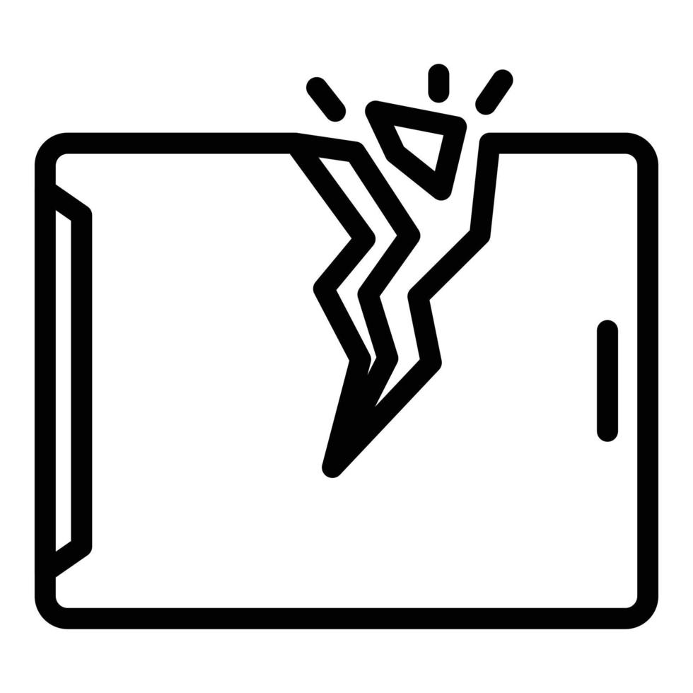 icono de tableta rota, estilo de esquema vector