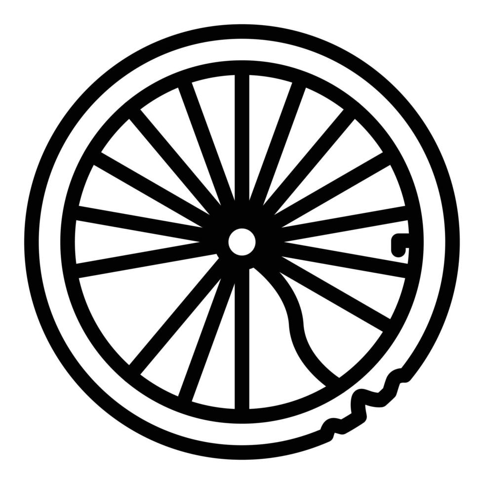 icono de rueda rota de reparación de bicicletas, estilo de contorno vector