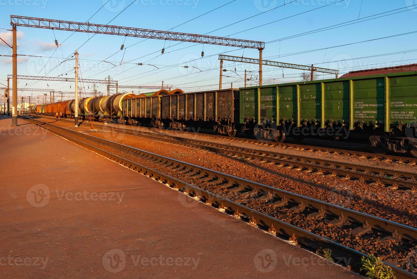 Railway station territory, view of trains. Fastiv, Ukraine photo