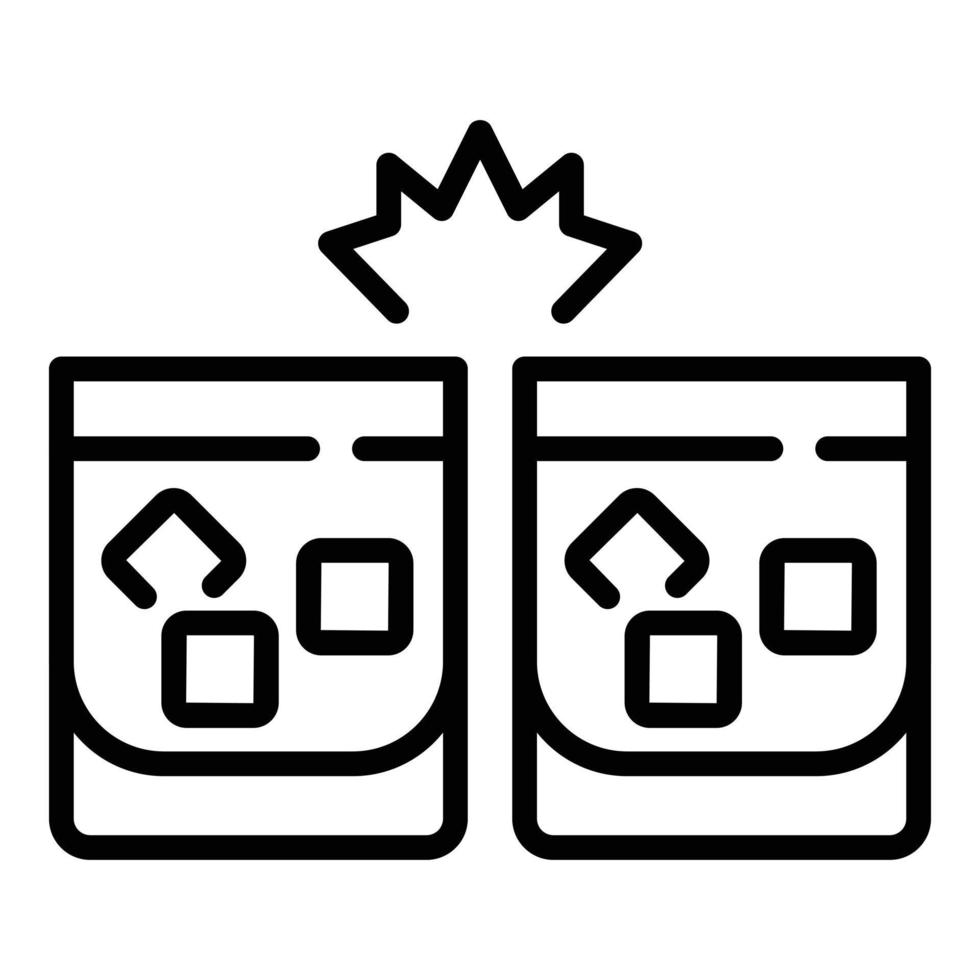 Cheers cognac ice cube glasses icon, outline style vector