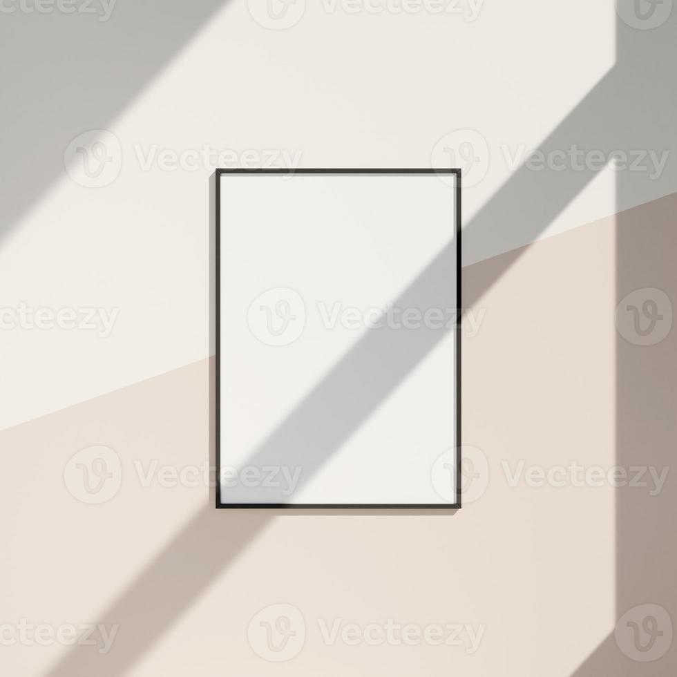 Frame mockup hanging on the clean wall. Poster mockup frame. Minimal photo mockup.