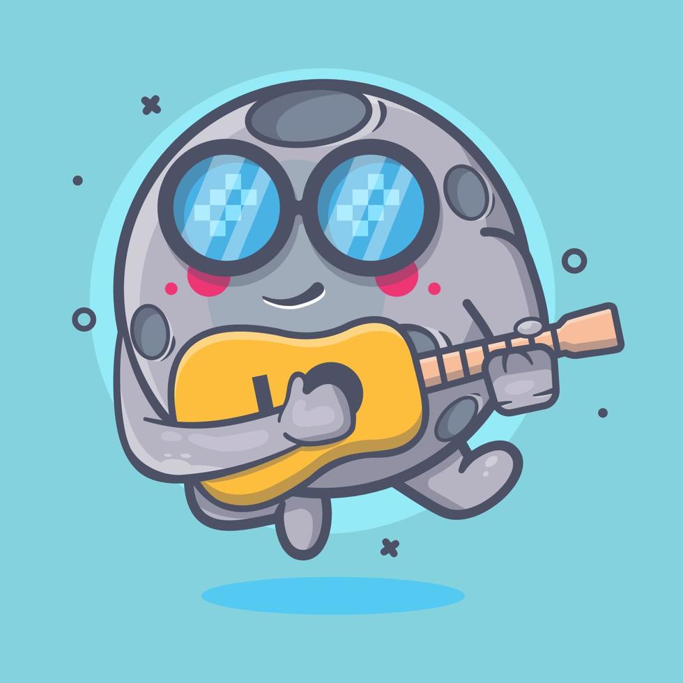 cool moon character mascot playing guitar isolated cartoon in flat style design vector