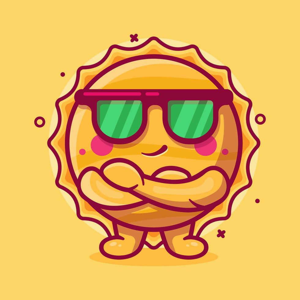 mascota linda del personaje del sol con dibujos animados aislados de expresión genial en un diseño de estilo plano vector