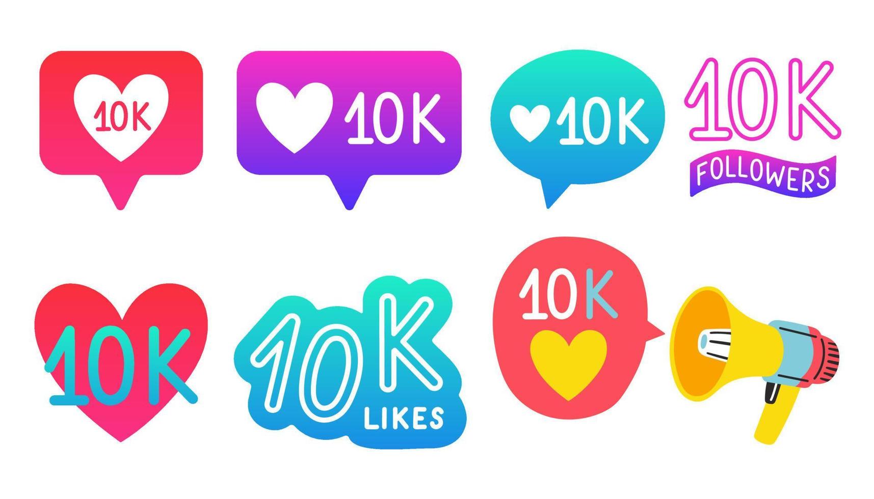 10000 followers vector set 10k celebration. Ten thousands subscribers followers set. Vector