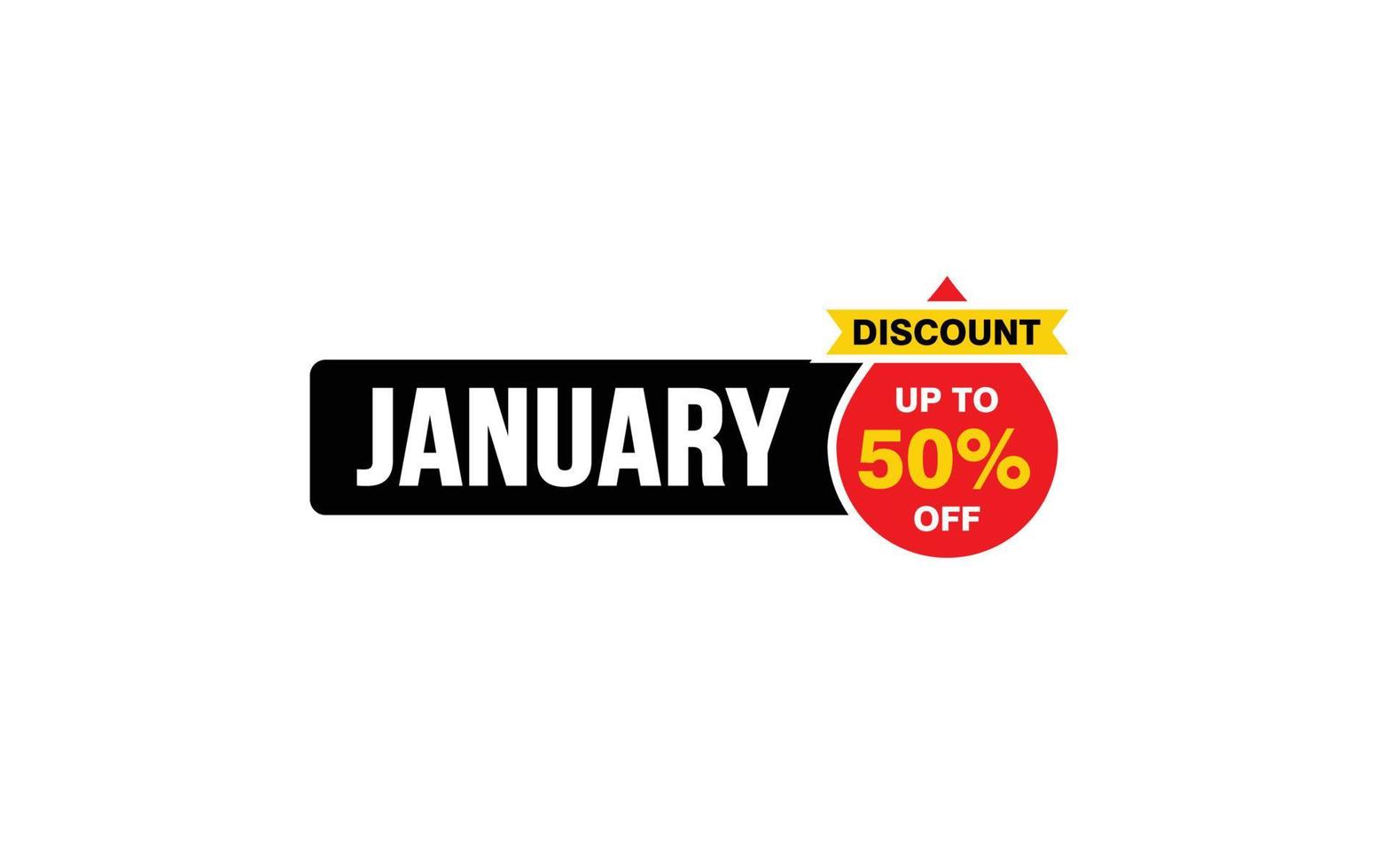 50 Percent JANUARY discount offer, clearance, promotion banner layout with sticker style. vector