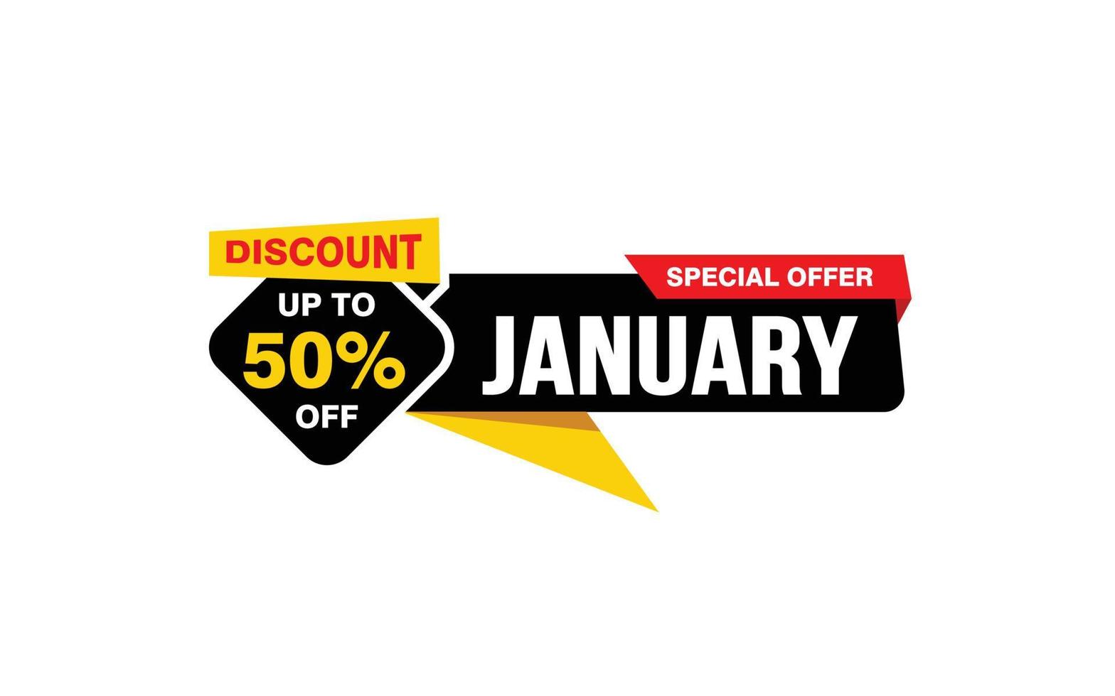 50 Percent JANUARY discount offer, clearance, promotion banner layout with sticker style. vector