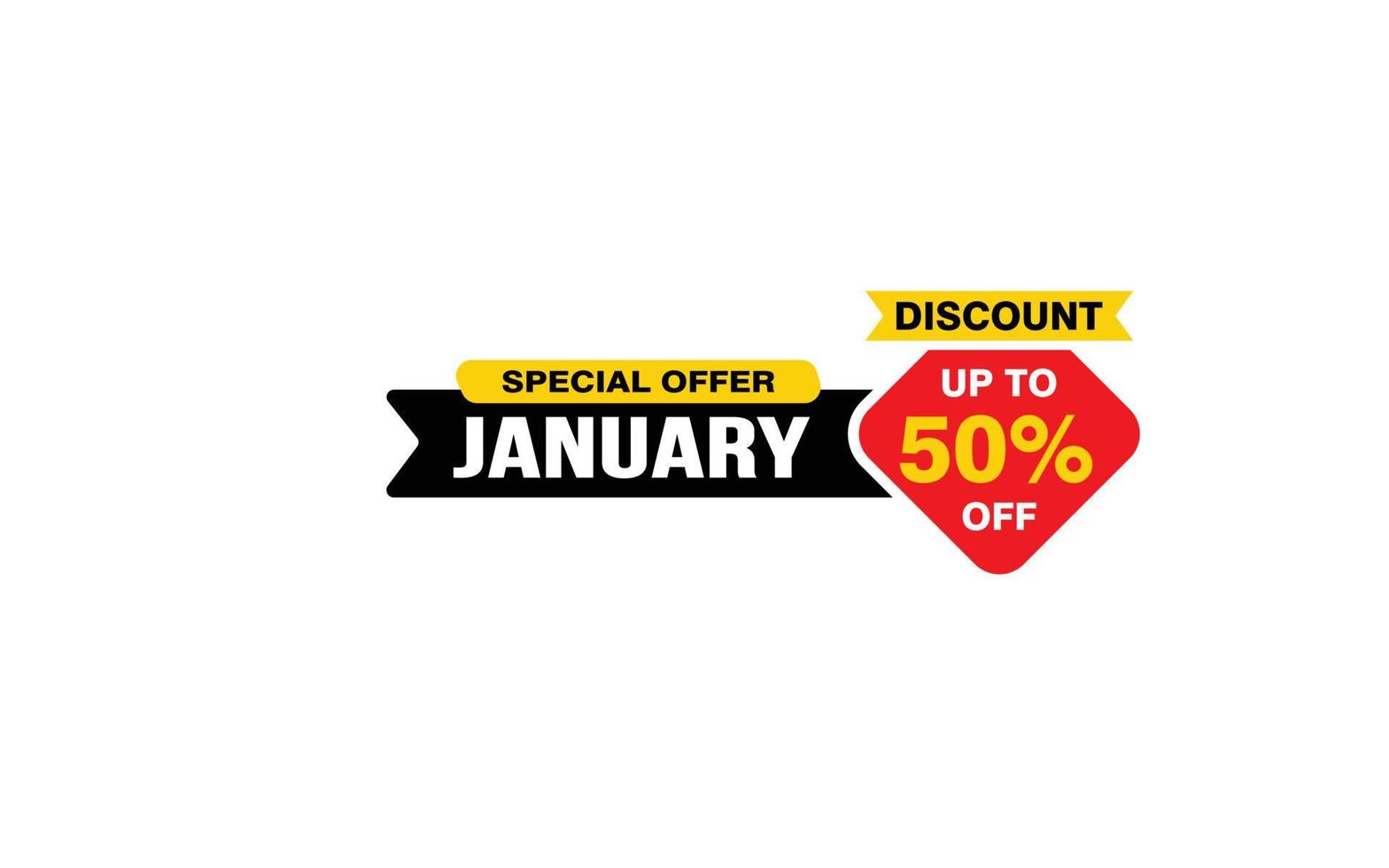 50 Percent JANUARY discount offer, clearance, promotion banner layout with sticker style. vector