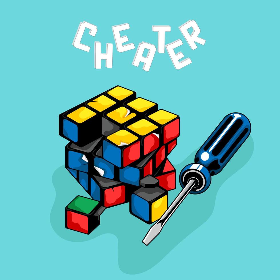 cute broken cube illustration, a concept in cartoon vector