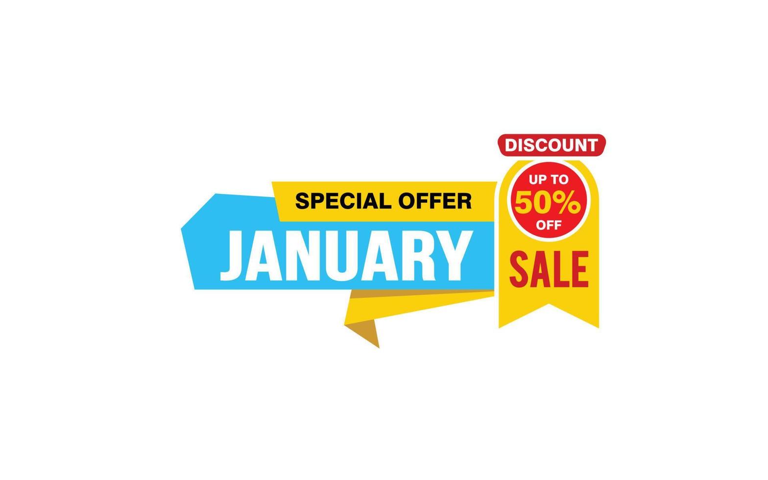 50 Percent JANUARY discount offer, clearance, promotion banner layout with sticker style. vector