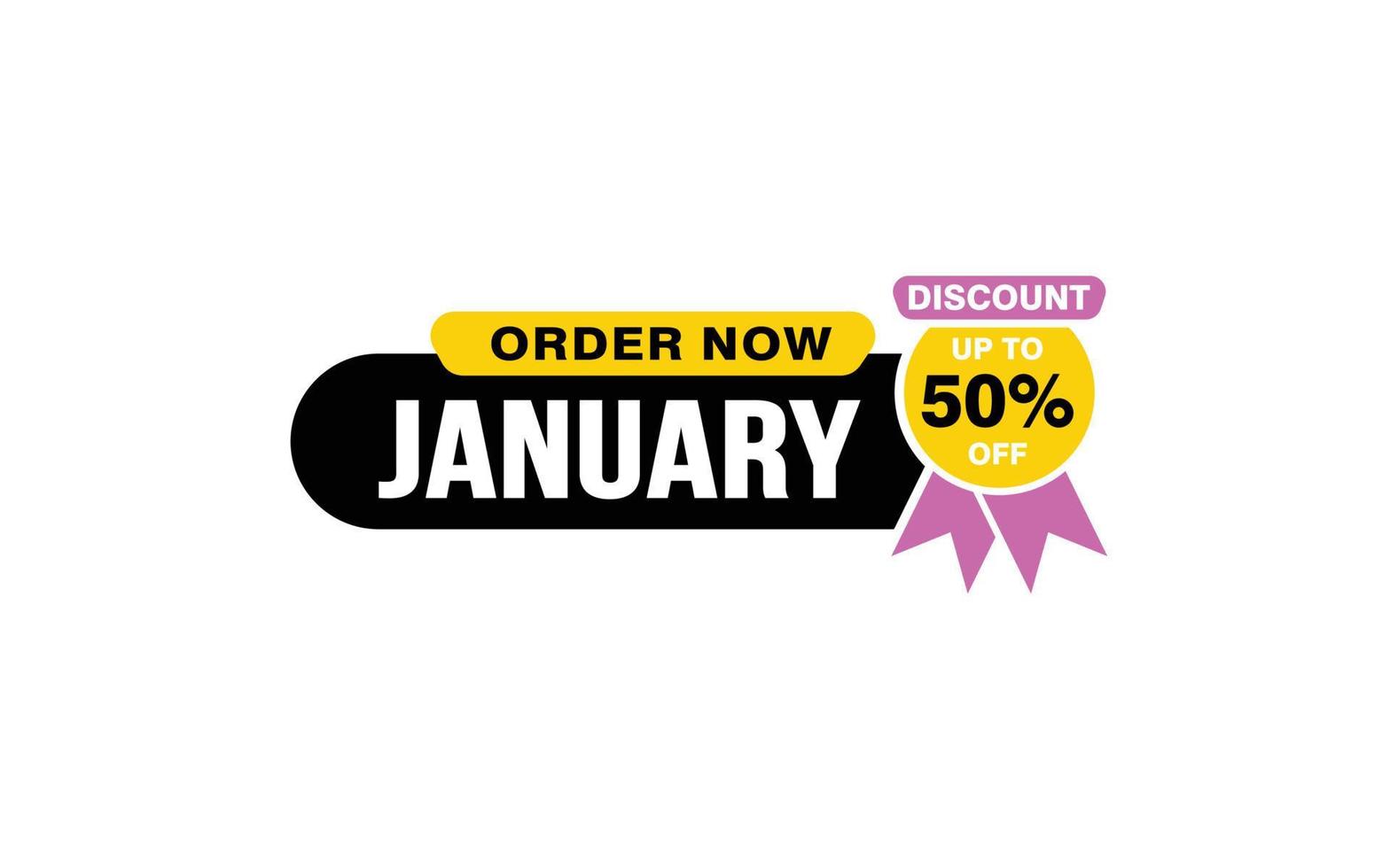 50 Percent JANUARY discount offer, clearance, promotion banner layout with sticker style. vector