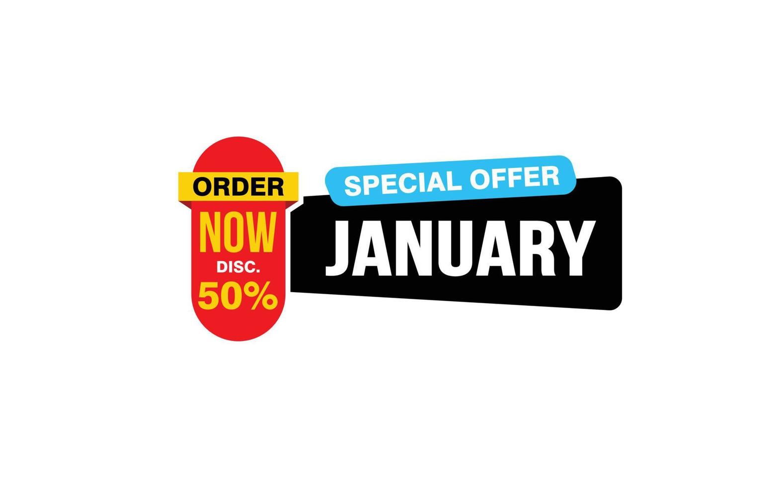 50 Percent JANUARY discount offer, clearance, promotion banner layout with sticker style. vector