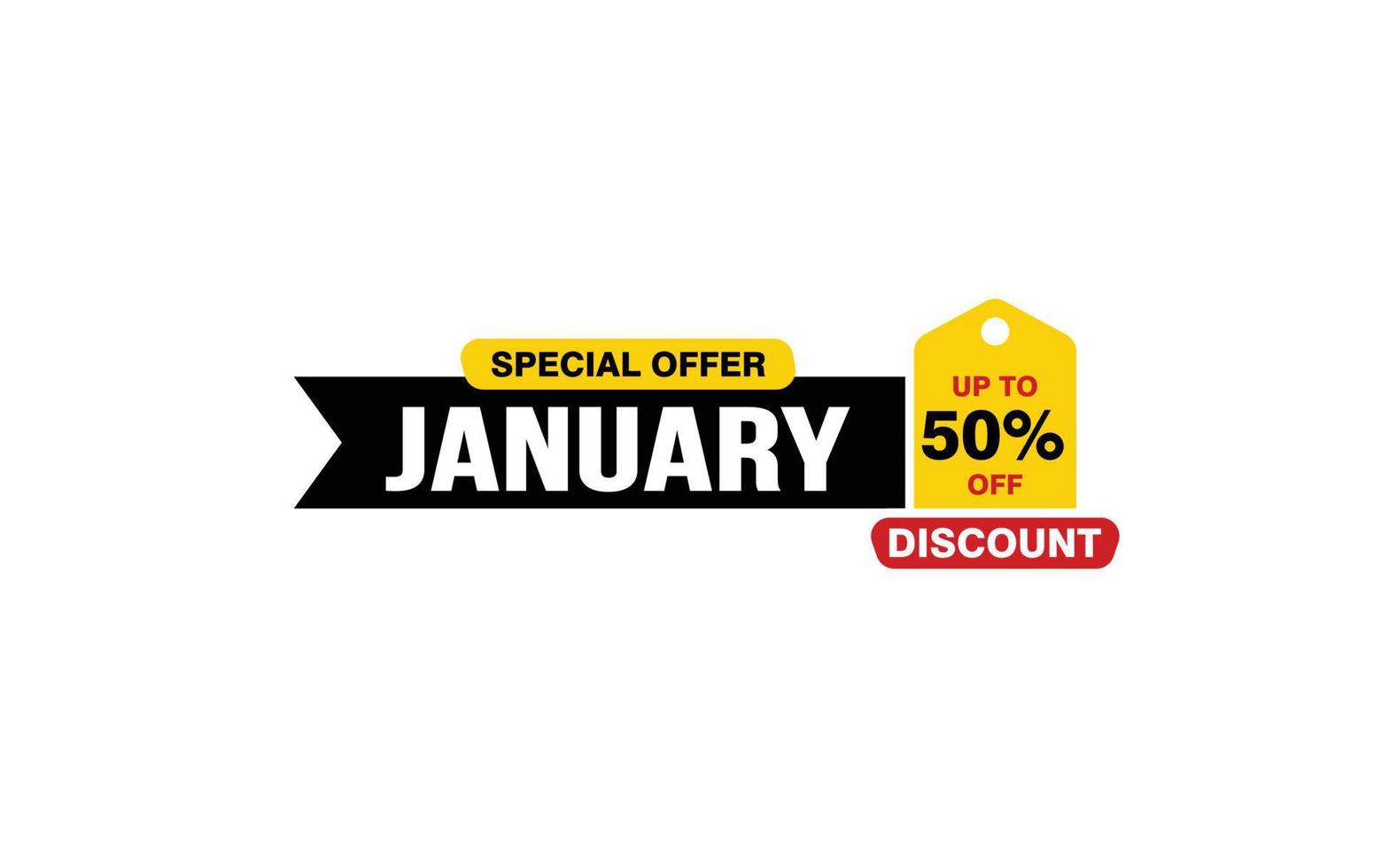 50 Percent JANUARY discount offer, clearance, promotion banner layout with sticker style. vector