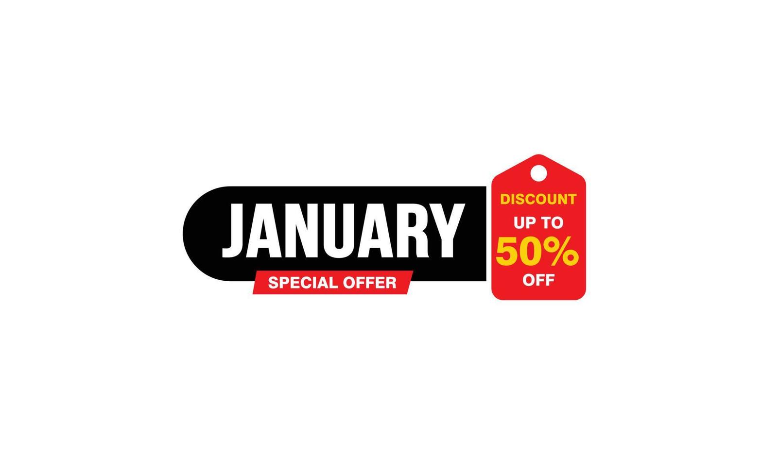 50 Percent JANUARY discount offer, clearance, promotion banner layout with sticker style. vector