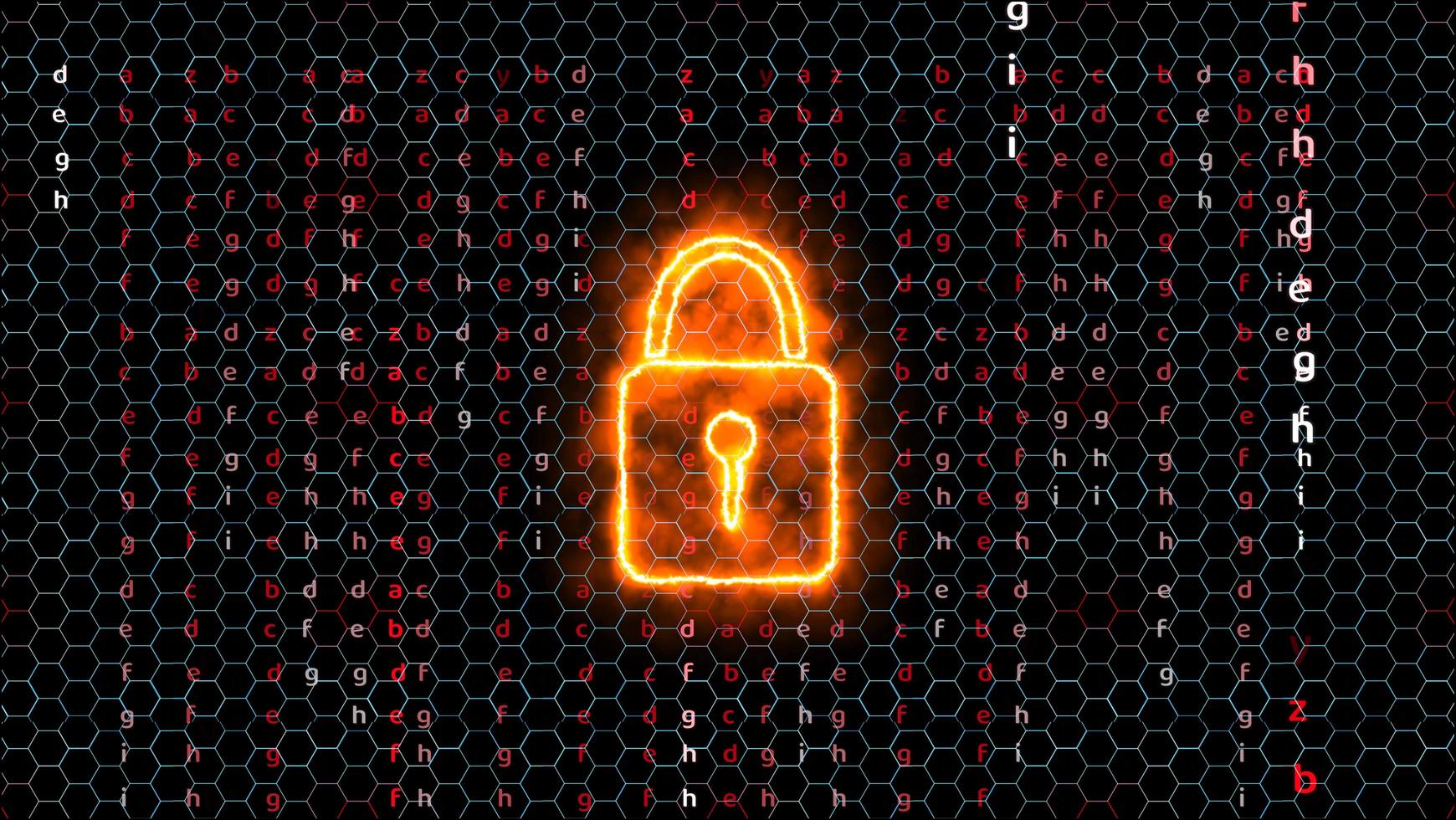 Quantum cryptography security technology lock blue hexagon wire matrix red theme photo